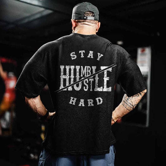 100% Cotton Stay Humble Gym Print Acid Washed T-shirt